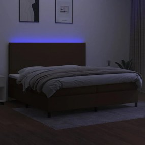 vidaXL Κρεβάτι Boxspring με Στρώμα &amp; LED Σκ.Καφέ 200x200εκ. Υφασμάτινο