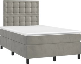vidaXL Κρεβάτι Boxspring με Στρώμα &amp; LED Αν.Γκρι 120x190εκ. Βελούδινο