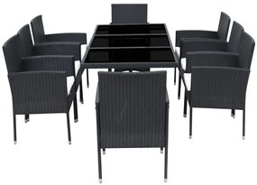 vidaXL Σετ Τραπεζαρίας Εξ. Χώρου 9 τεμ. Μαύρο Συνθ. Ρατάν με Μαξιλάρια
