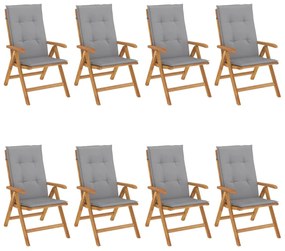 vidaXL Καρέκλες Κήπου Ανακλινόμενες 8 τεμ. Μασίφ Ξύλο Teak &amp; Μαξιλάρια