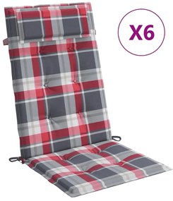 vidaXL Μαξιλάρια Καρέκλας με Ψηλή Πλάτη 6 τεμ. Κόκκινα Καρό Ύφ. Oxford