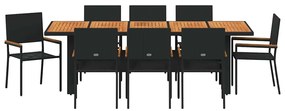 vidaXL Σέτ φαγητού για κήπο 9 pcs Μαύρο συνθετικό ρατάν