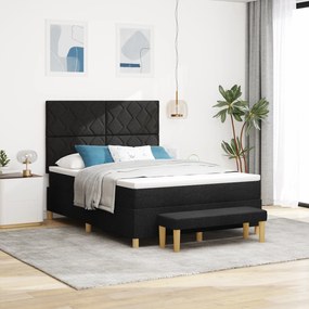 vidaXL Κρεβάτι με Στρώμα και Πάγκο Μαύρο 140x200 cm Ύφασμα