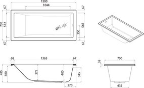 Μπανιέρα SANITANA Cubic-140 x 70 εκ.