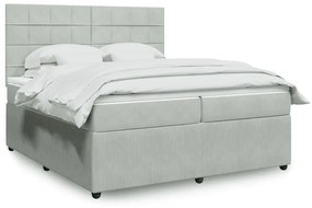 vidaXL Κρεβάτι Boxspring με Στρώμα Ανοιχτό Γκρι 200x200 εκ. Βελούδινο