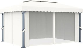vidaXL Κιόσκι με Κουρτίνα Λευκό Κρεμ 4 x 3 μ. Αλουμινίου