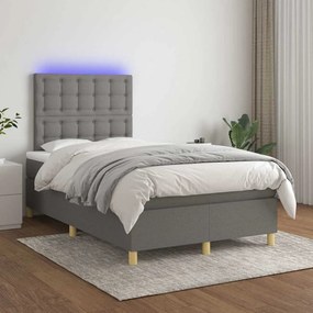 vidaXL Κρεβάτι Boxspring με Στρώμα &amp; LED Σκ.Γκρι 120x190εκ. Υφασμάτινο