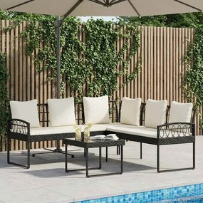 vidaXL Σετ Καναπέ Κήπου 2 pcs Μαύρο και Κρέμα Πολυ Ράτταν Ατσάλι