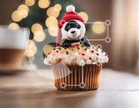 Intra Συλλεκτικό Ξύλινο Παζλ Plywood  4mm - Panda Cupcake σε ξύλινο τραπέζι με χριστουγεννιάτικα στολίδια Σε Ξύλινο Κουτί - Διαστάσεις: 10x10 cm – 25 κομμάτια