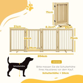 PawHut Ανεξάρτητο Πάνελ Σκύλου, 4 πάνελ, ευέλικτο, ξύλο πεύκου, 204L x 36W x 75H cm, Φυσικό ξύλο