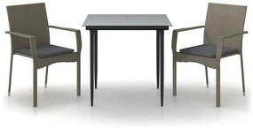 vidaXL Σετ Τραπεζαρίας Κήπου 3 τεμ. Μαύρο/Γκρι Συνθ.Ρατάν με Μαξιλάρια