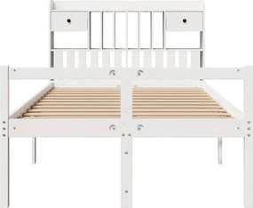 vidaXL Κρεβάτι Βιβλιοθήκη Χωρίς Στρώμα Λευκό 135x190 εκ Μασίφ Πεύκο