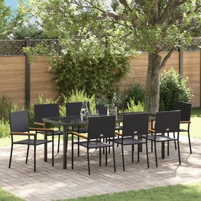 vidaXL Σετ Τραπεζαρίας Κήπου 9 Τεμαχίων Μαύρο Poly Rattan