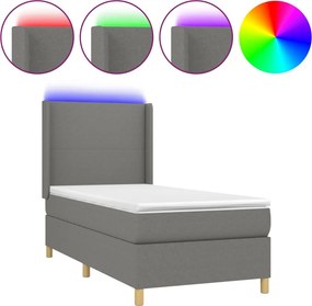 vidaXL Κρεβάτι Boxspring με Στρώμα &amp; LED Σκ.Γκρι 100x200 εκ Υφασμάτινο