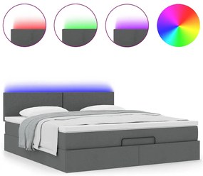 vidaXL Οθωμανικό κρεβάτι με στρώμα & LEDs Σκούρο γκρι 180x200cm ύφασμα