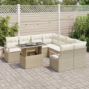 vidaXL Σετ Καναπέ Κήπου με μαξιλάρι 9 pcs Μπεζ Πολυ ράταν