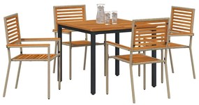 vidaXL Σέτ φαγητού για κήπο 5 pcs Μπεζ 90 x 90 x 75 cm συνθετικό ρατάν