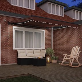 vidaXL Τέντα Πτυσσόμενη Αυτόματη με LED Καφέ 300x250 εκ.