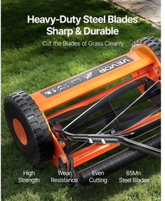 VEVOR 16" Push Reel Lawn Mower 5-Blade Adjustable Height Grass Catcher 2 Wheels