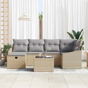 vidaXL Σετ Καναπέ Κήπου με μαξιλάρι 7 pcs Μπεζ, Ανοιχτό Γκρι