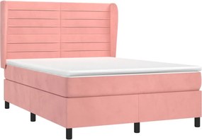 vidaXL Κρεβάτι Boxspring με Στρώμα Ροζ 140x190 εκ. Βελούδινο