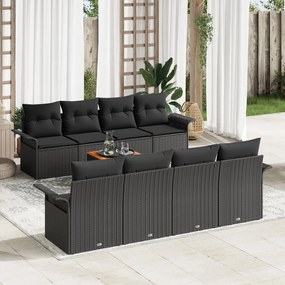 vidaXL Σετ Καναπέ Κήπου 9 Τεμαχίων με Μαξιλάρια Μαύρο Πολυ Ρατάν Ακακία