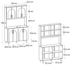 Έπιπλο κουζίνας Kalira 4 Megapap χρώμα λευκό - rota oak 120x40x196εκ.