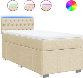 vidaXL Κρεβάτι Boxspring με Στρώμα Κρεμ 90x200 εκ.Υφασμάτινο