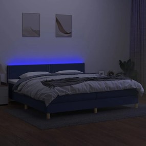 vidaXL Κρεβάτι Boxspring με Στρώμα & LED Μπλε 200x200 εκ. Υφασμάτινο