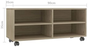 vidaXL Έπιπλο Τηλεόρασης με Ρόδες Sonoma Δρυς 90x35x35 εκ. Επεξ. Ξύλο