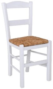 Ρ950,Ε8 ΣΥΡΟΣ Καρέκλα Οξιά Βαφή Εμποτισμού Λάκα Άσπρο, Κάθισμα Ψάθα  41x45x88cm Ξύλο/Ψάθα, , 1 Τεμάχιο