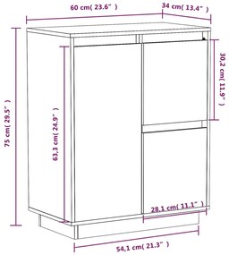 Ντουλάπι Λευκό 60 x 34 x 75 εκ. από Μασίφ Ξύλο Πεύκου - Λευκό