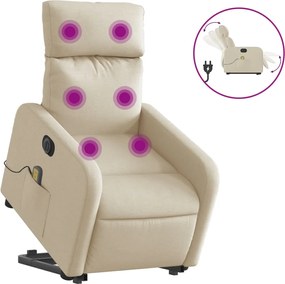 vidaXL Πολυθρόνα Μασάζ Ηλεκ. Ανακλινόμενη με Ανύψωση Κρεμ Υφασμάτινη