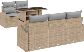 vidaXL Σετ Καναπέ Κήπου με μαξιλάρι με μαξιλάρι 6 pcs Μπεζ Πολυ Ρατάν