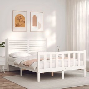 Πλαίσιο Κρεβατιού με Κεφαλάρι Λευκό από Μασίφ Ξύλο Double