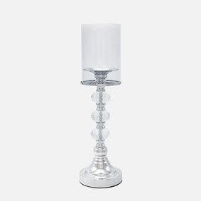 Κηροπήγιο Μεταλλικό Με Γυαλί 819-00244 11x29cm Silver-Clear Estheti Home Μέταλλο,Γυαλί