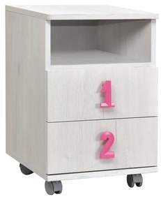 MATIS Κομοδίνο Numero 2F άσπρος δρυς/ ροζ 40x42x60 MATIS585617