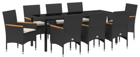 vidaXL Σετ Τραπεζαρίας Κήπου 9 Τεμαχίων με Μαξιλάρες Μαύρης Πολυ Ράτταν