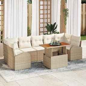 vidaXL Σετ Καναπέ Κήπου με αποθήκευση 8 pcs Μπεζ Πολυ ράταν