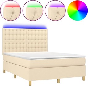 vidaXL Κρεβάτι Boxspring με Στρώμα &amp; LED Κρεμ 140x200 εκ. Υφασμάτινο