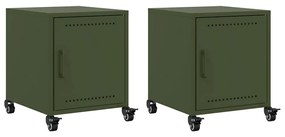 vidaXL Κομοδίνα 2 τεμ. Πράσινο Λαδί 36x39x43,5 εκ. από Χάλυβα