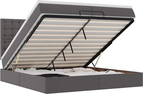vidaXL Οθωμανικό κρεβάτι με στρώματα &amp; LEDs Γκρι Faux Leather