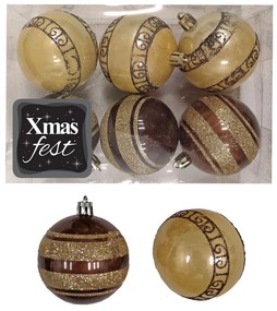 Μπάλες ντεκόρ καφέ-χρυσό πακ=6τεμ φ6cm Φ6cm Xmasfest 1132845 93-2825