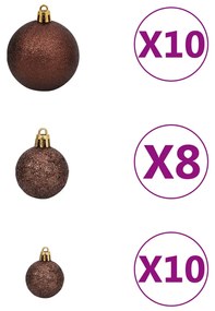 vidaXL Χριστουγεν. Μπάλες Σετ 120 τεμ με Κορυφή & 300LED Χρυσό/Μπρονζέ