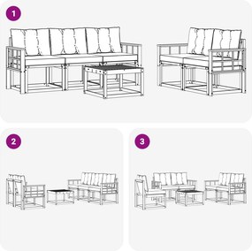 vidaXL Σειρά Καναπέ Εξωτερικού με μαξιλάρι 6 pcs Λευκό και Κρεμ