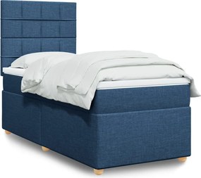 vidaXL Κρεβάτι Boxspring με Στρώμα Μπλε 90x200 εκ.Υφασμάτινο