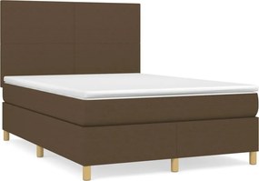 vidaXL Κρεβάτι Boxspring με Στρώμα Σκούρο Καφέ 140x200 εκ Υφασμάτινο