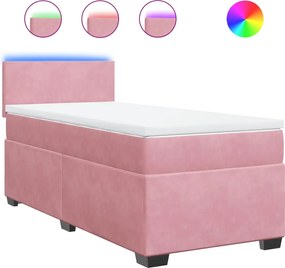 vidaXL Κρεβάτι Boxspring με Στρώμα Ροζ 80 x 200 εκ. Βελούδινο