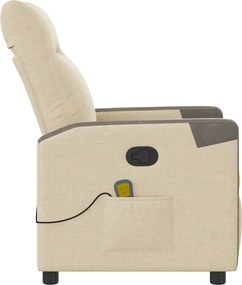 vidaXL Πολυθρόνα Μασάζ Ανακλινόμενη Κρεμ Υφασμάτινη