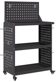 vidaXL Καρότσι εργαλείων με ράφι Μαύρο 65 x 35 x 111 εκ Κρύα χάλυβας